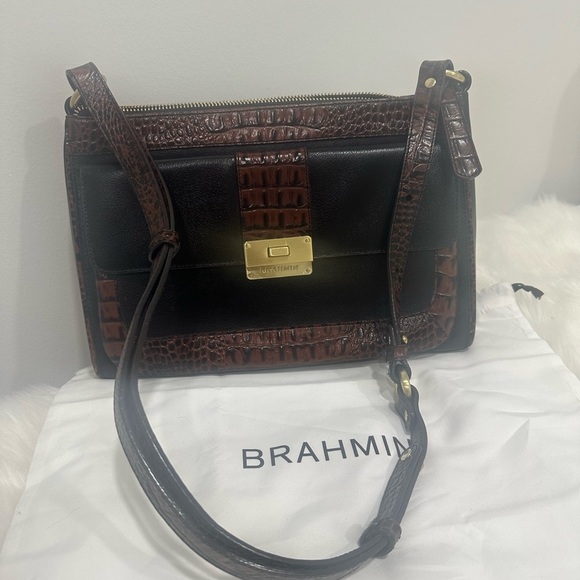 Brahmin vintage black and brown alligator shoulder/crossbody Handbag - Picture 1 of 6